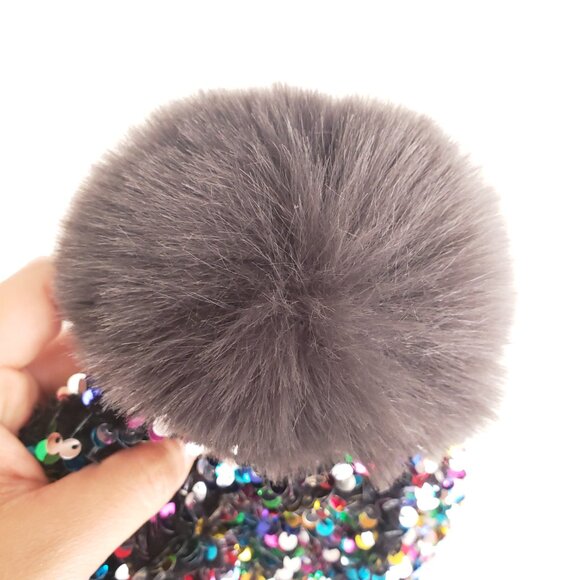 Dull Black Colorful Sequin Winter Beanie Bobble Hat - Picture 8 of 14